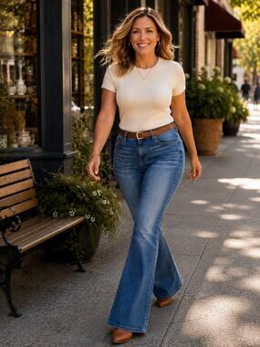 American Eagle Favorite Boyfriend Jeans 14 Stretch Flare Bootcut Medium Wash